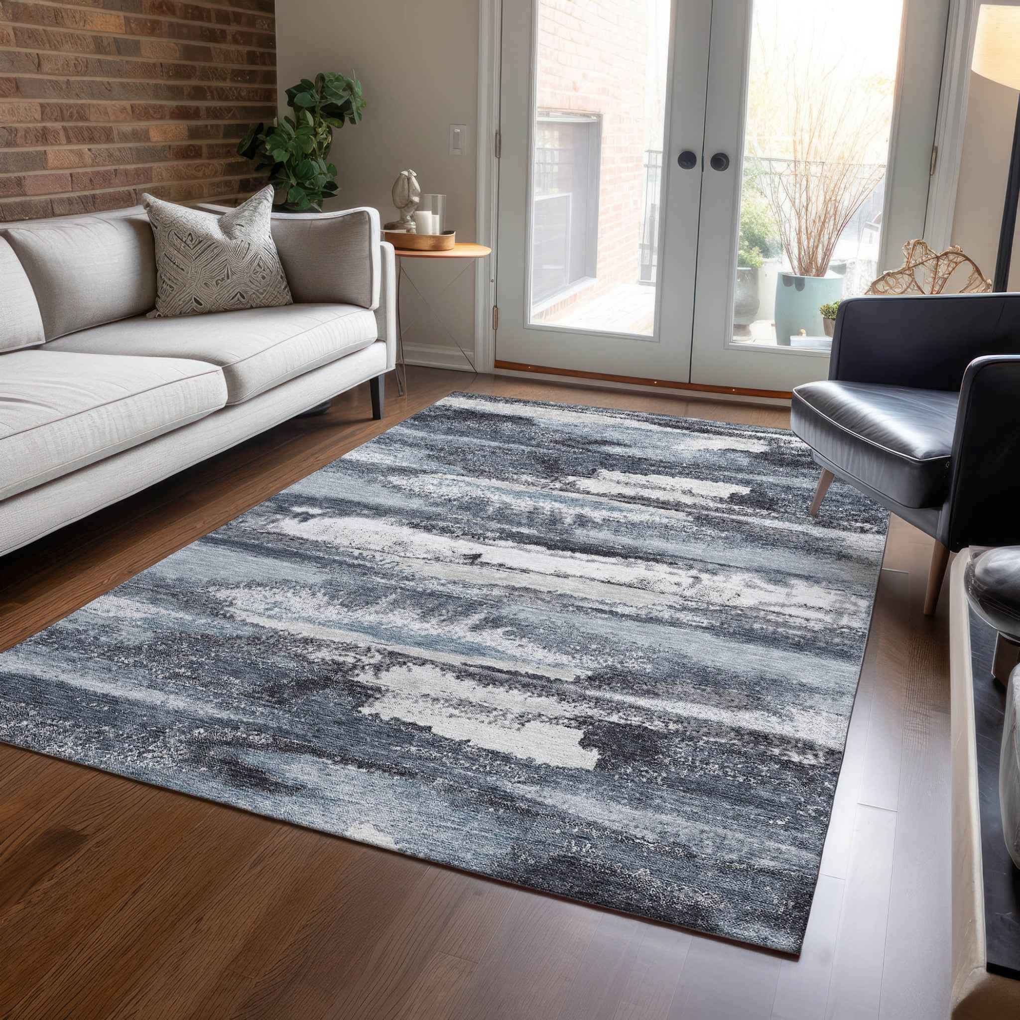 10' X 14' Gray And Silver Abstract Washable Indoor Outdoor Area Rug