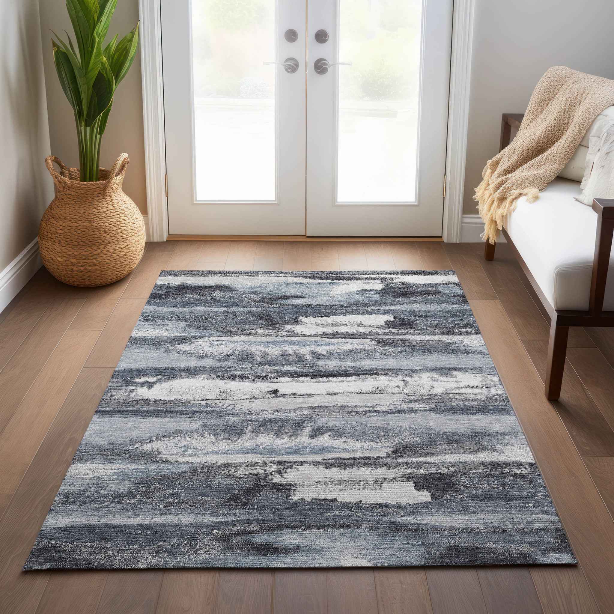 10' X 14' Gray And Silver Abstract Washable Indoor Outdoor Area Rug