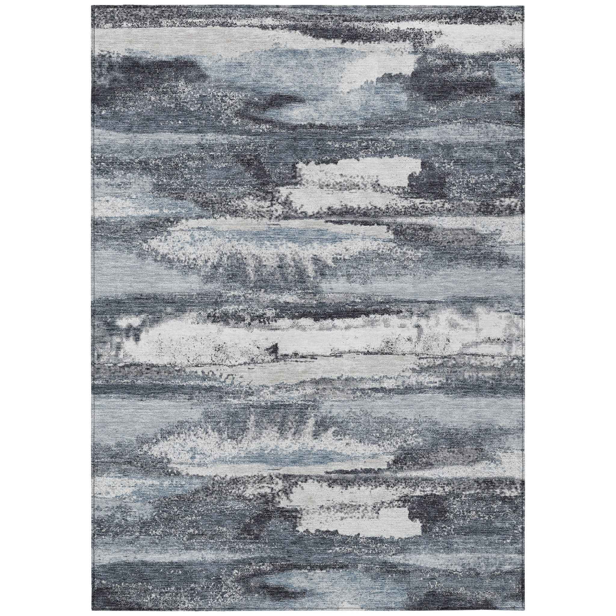 10' X 14' Gray And Silver Abstract Washable Indoor Outdoor Area Rug