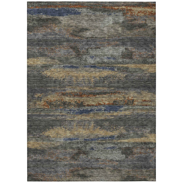 3' X 5' Graphite And Gray Abstract Washable Indoor Outdoor Area Rug