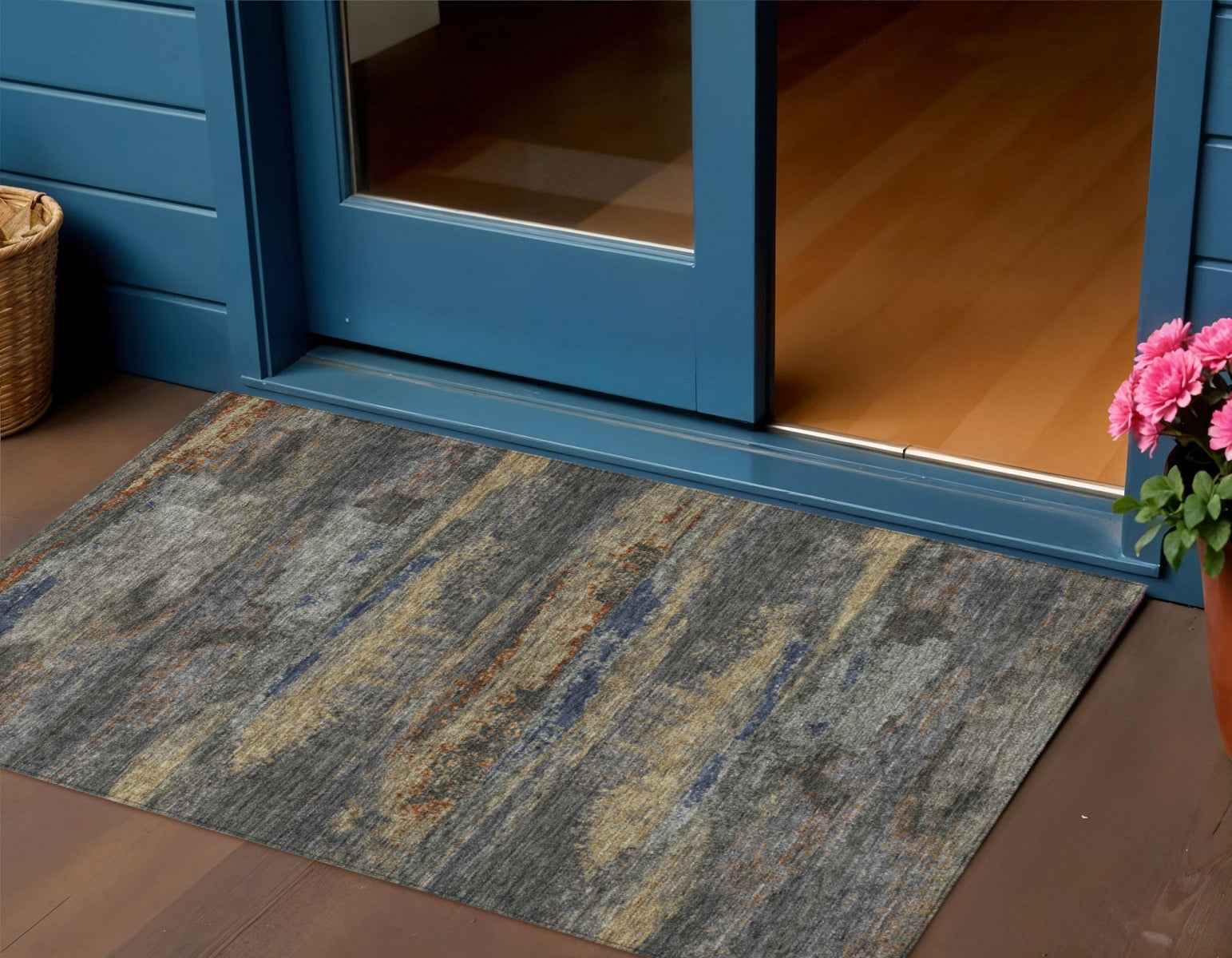 3' X 5' Graphite And Gray Abstract Washable Indoor Outdoor Area Rug