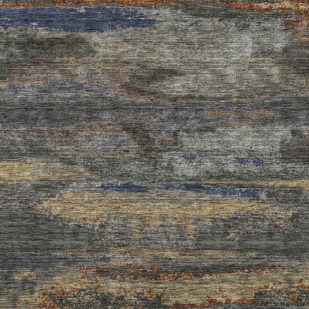 3' X 5' Graphite And Gray Abstract Washable Indoor Outdoor Area Rug