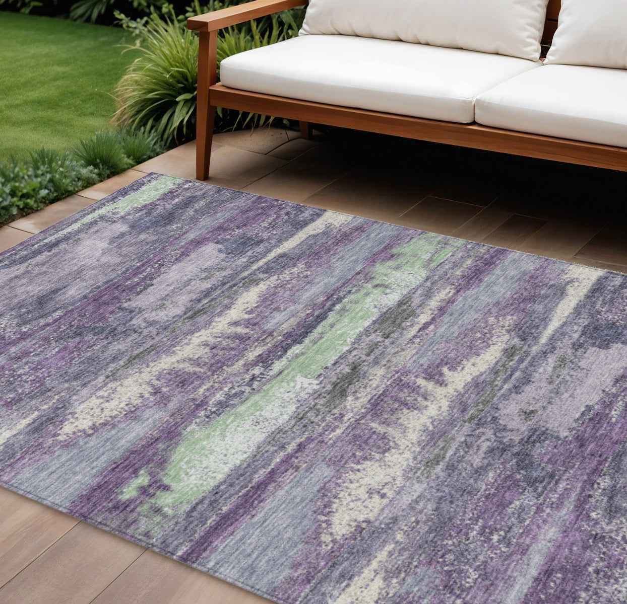 8' X 10' Purple And Lavender Abstract Washable Indoor Outdoor Area Rug