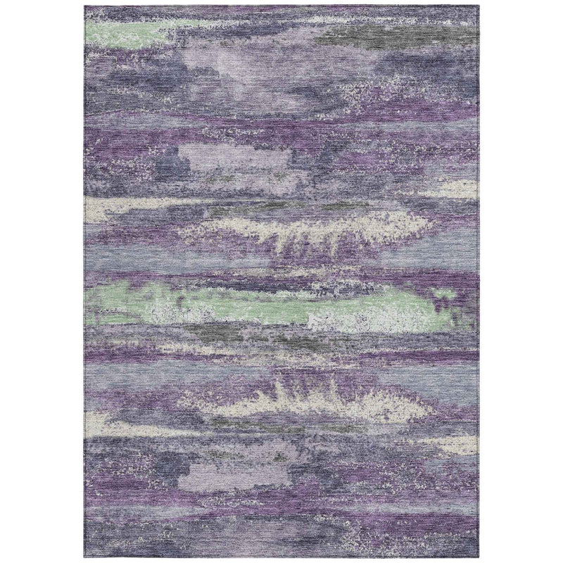 9' X 12' Purple And Lavender Abstract Washable Indoor Outdoor Area Rug