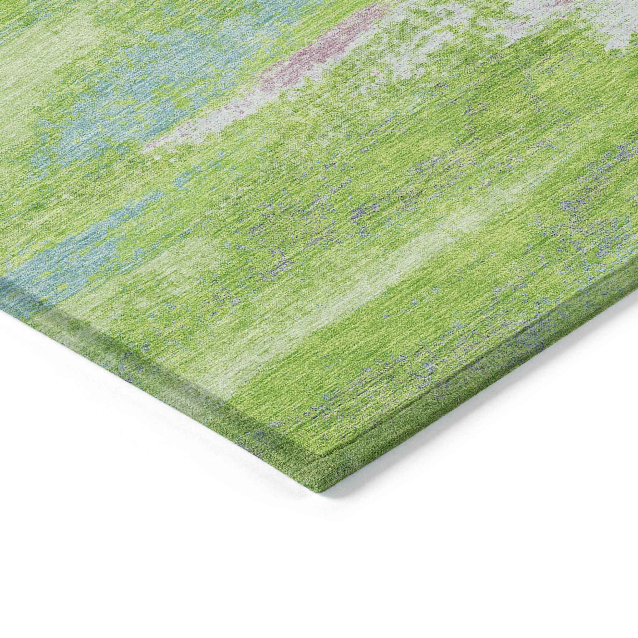 8' X 10' Lime Green And Sky Blue Abstract Washable Indoor Outdoor Area Rug