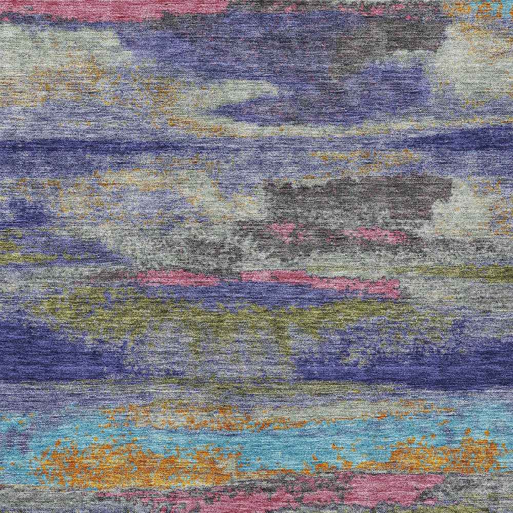 10' X 14' Lavender Pink And Blue Abstract Washable Indoor Outdoor Area Rug