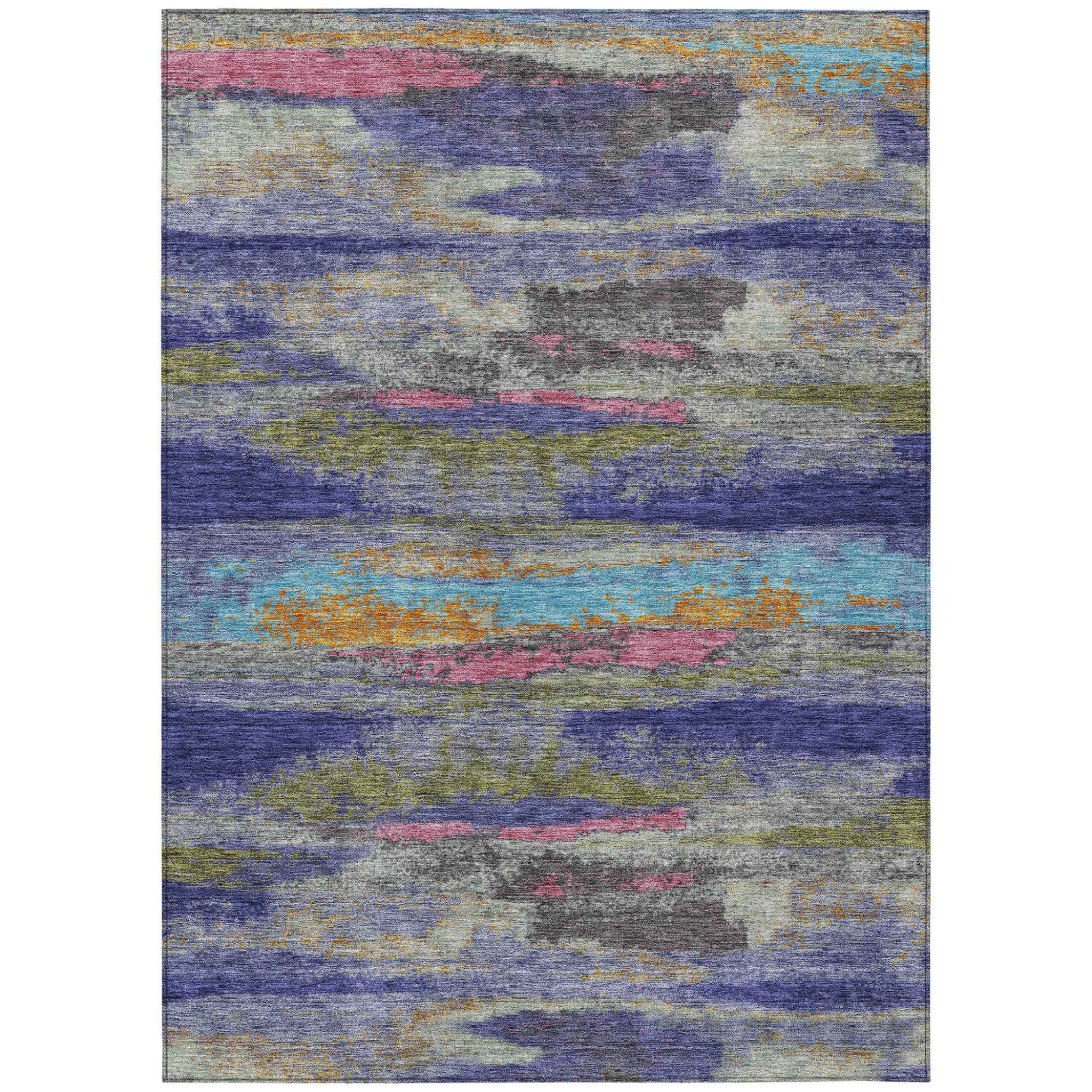 10' X 14' Lavender Pink And Blue Abstract Washable Indoor Outdoor Area Rug
