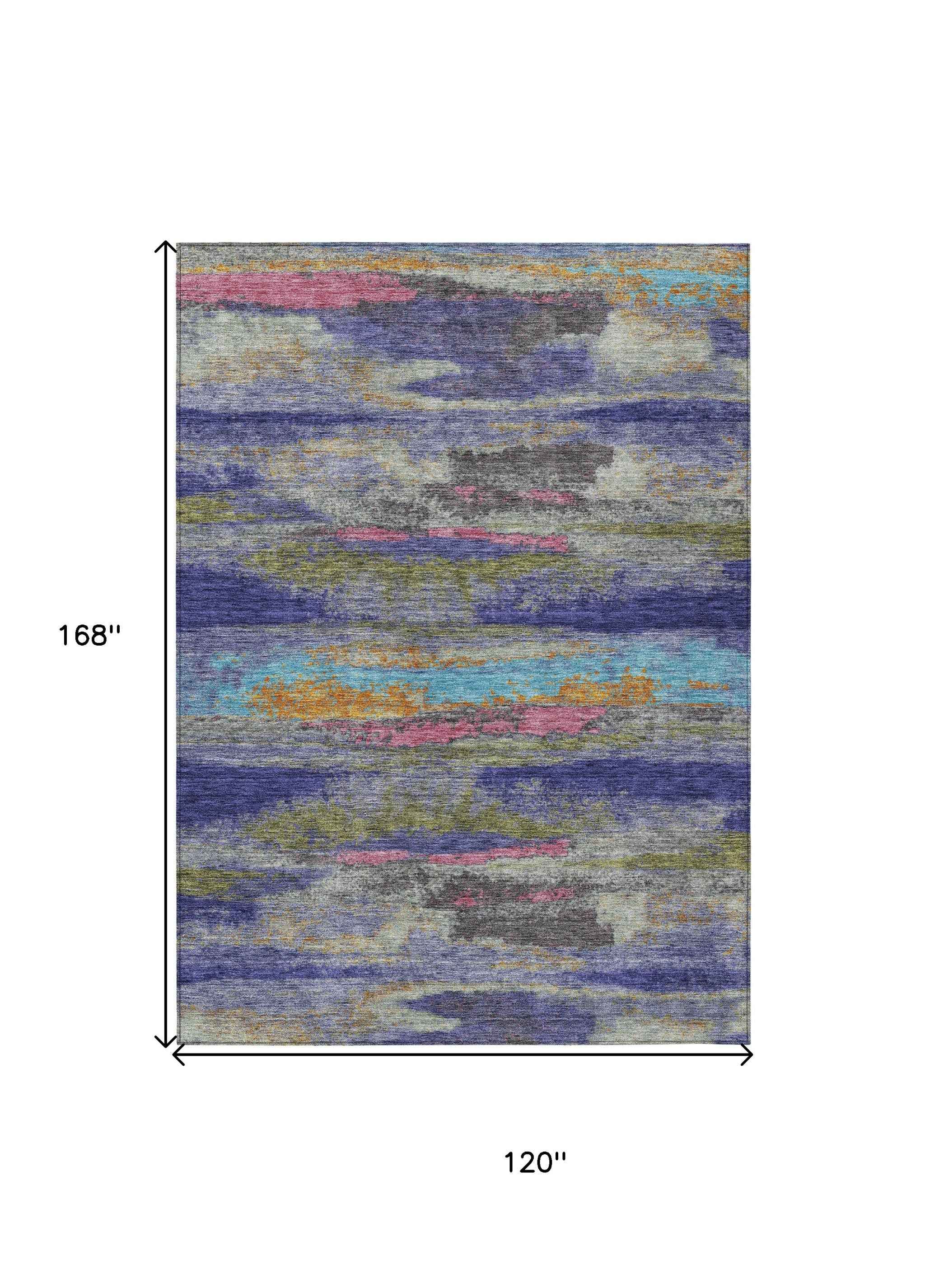 10' X 14' Lavender Pink And Blue Abstract Washable Indoor Outdoor Area Rug