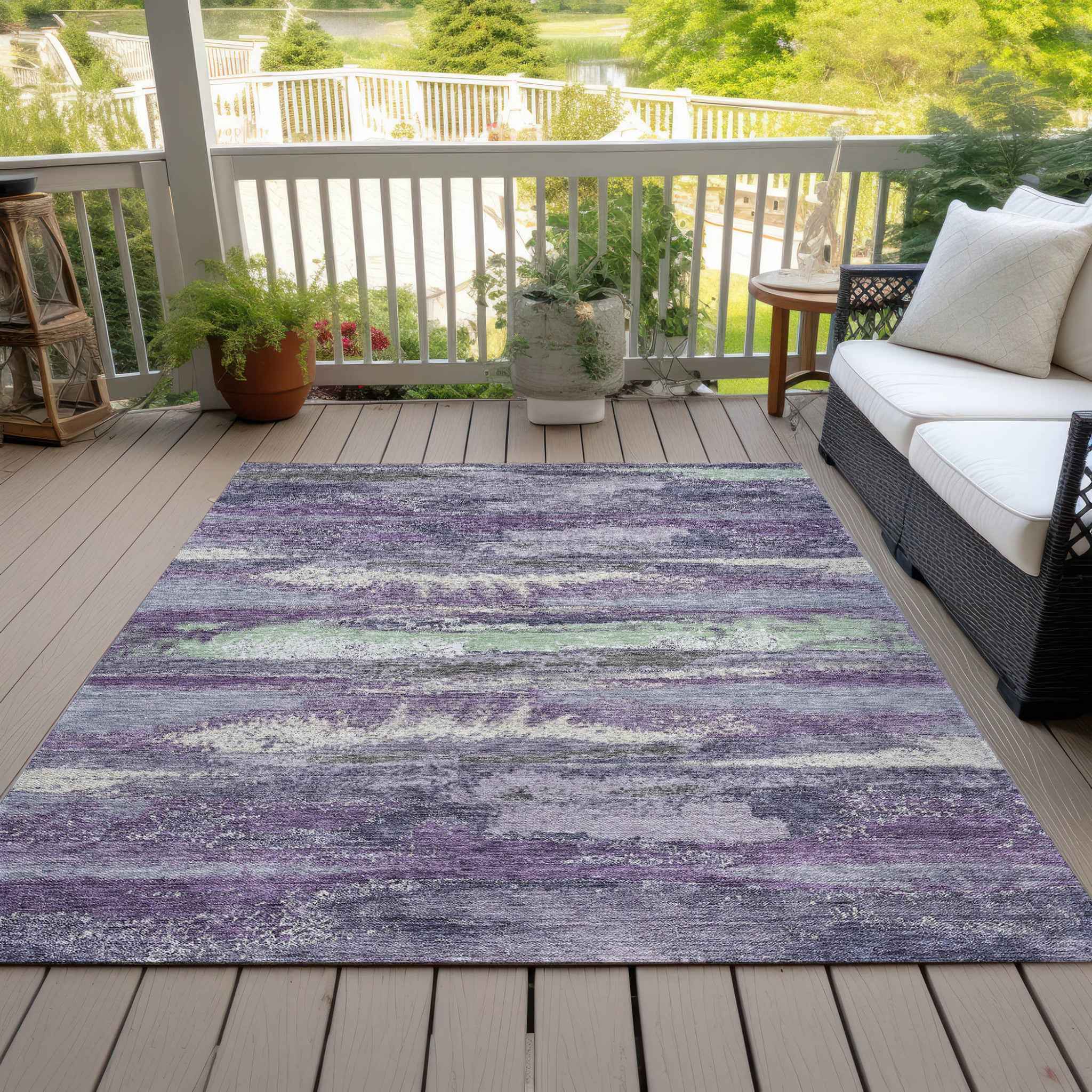 3' X 5' Purple And Lavender Abstract Washable Indoor Outdoor Area Rug