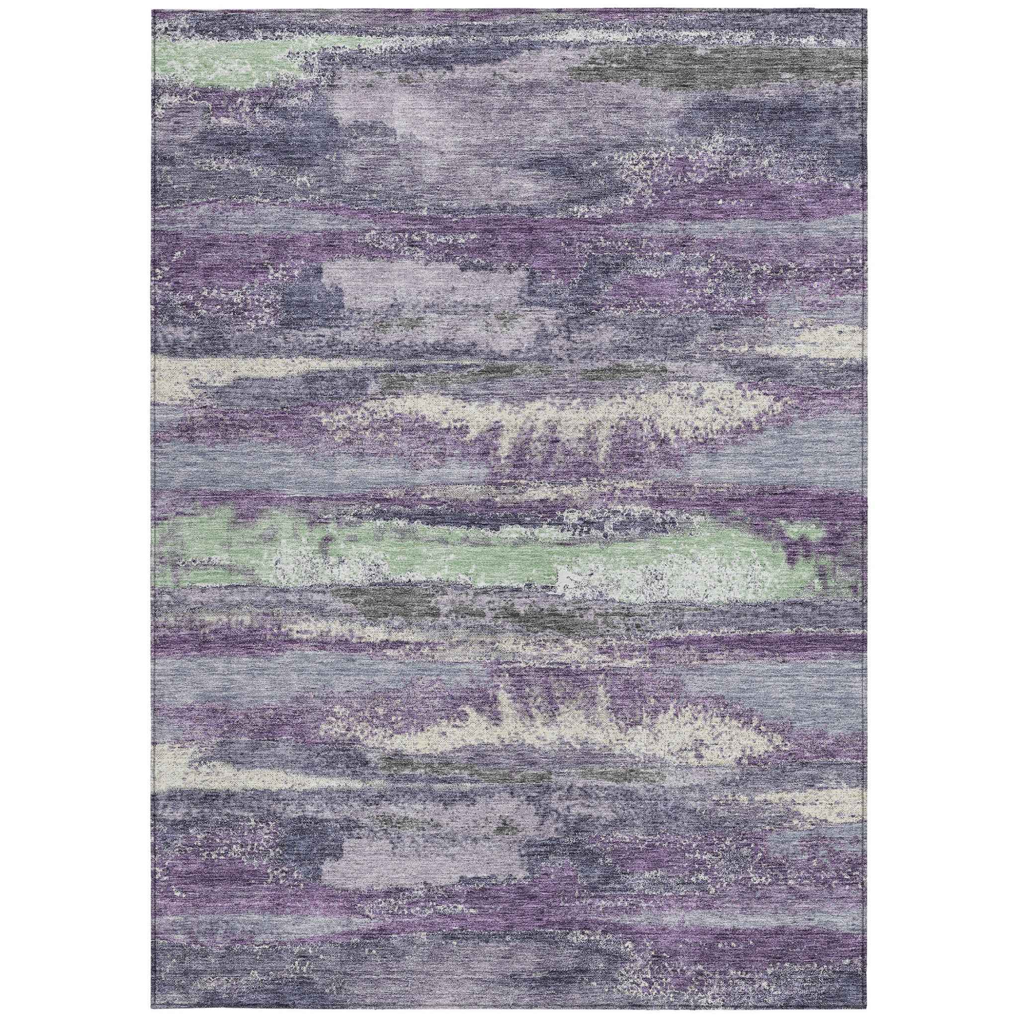 3' X 5' Purple And Lavender Abstract Washable Indoor Outdoor Area Rug