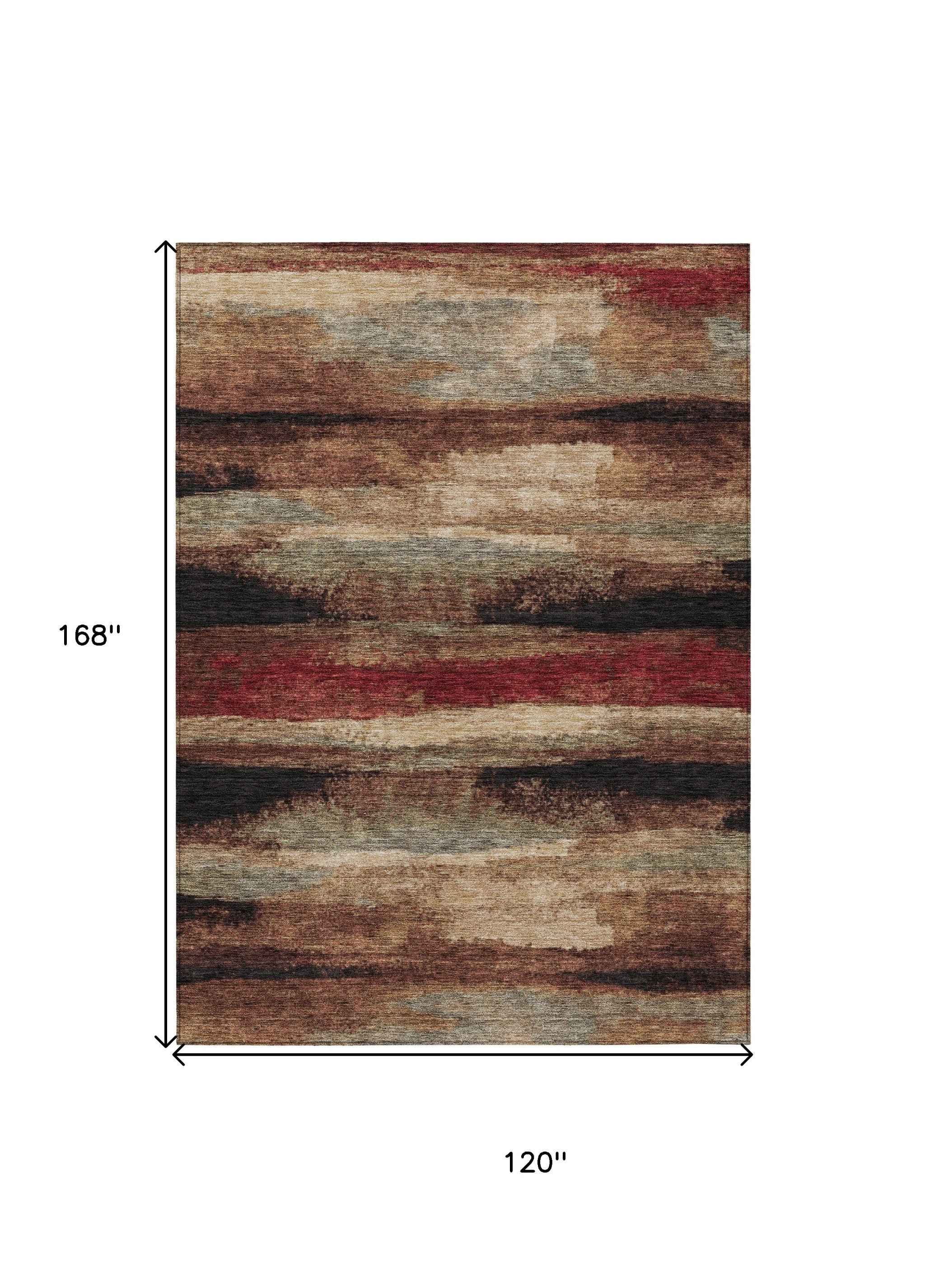 10' X 14' Brown Beige And Burgundy Abstract Washable Indoor Outdoor Area Rug