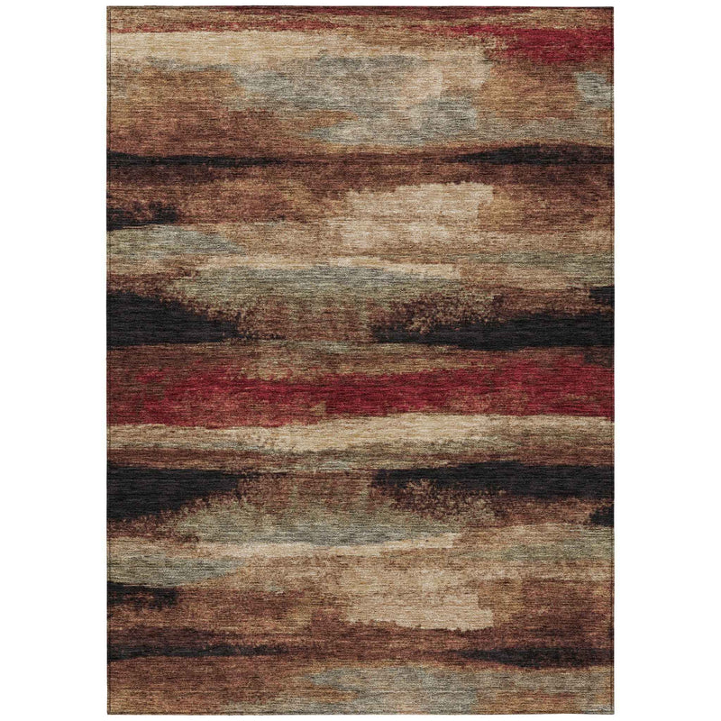 10' X 14' Brown Beige And Burgundy Abstract Washable Indoor Outdoor Area Rug