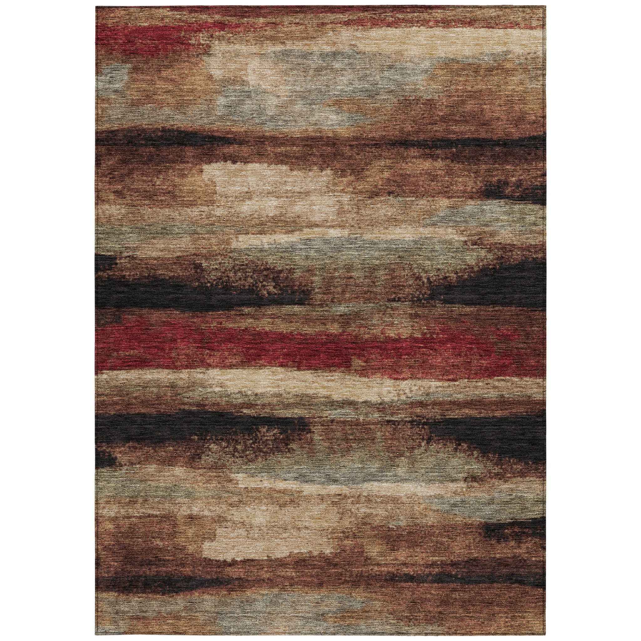 10' X 14' Brown Beige And Burgundy Abstract Washable Indoor Outdoor Area Rug