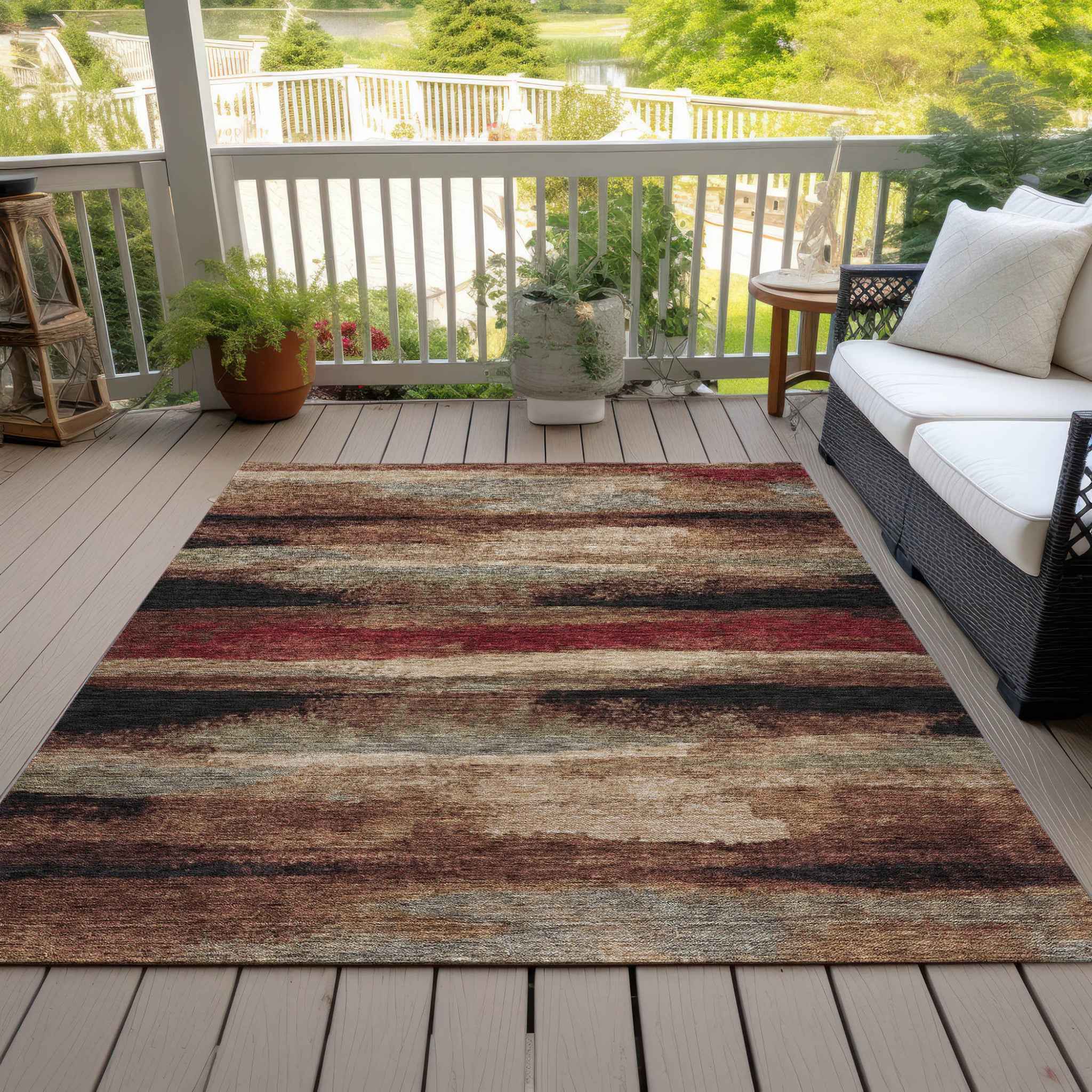 10' X 14' Brown Beige And Burgundy Abstract Washable Indoor Outdoor Area Rug