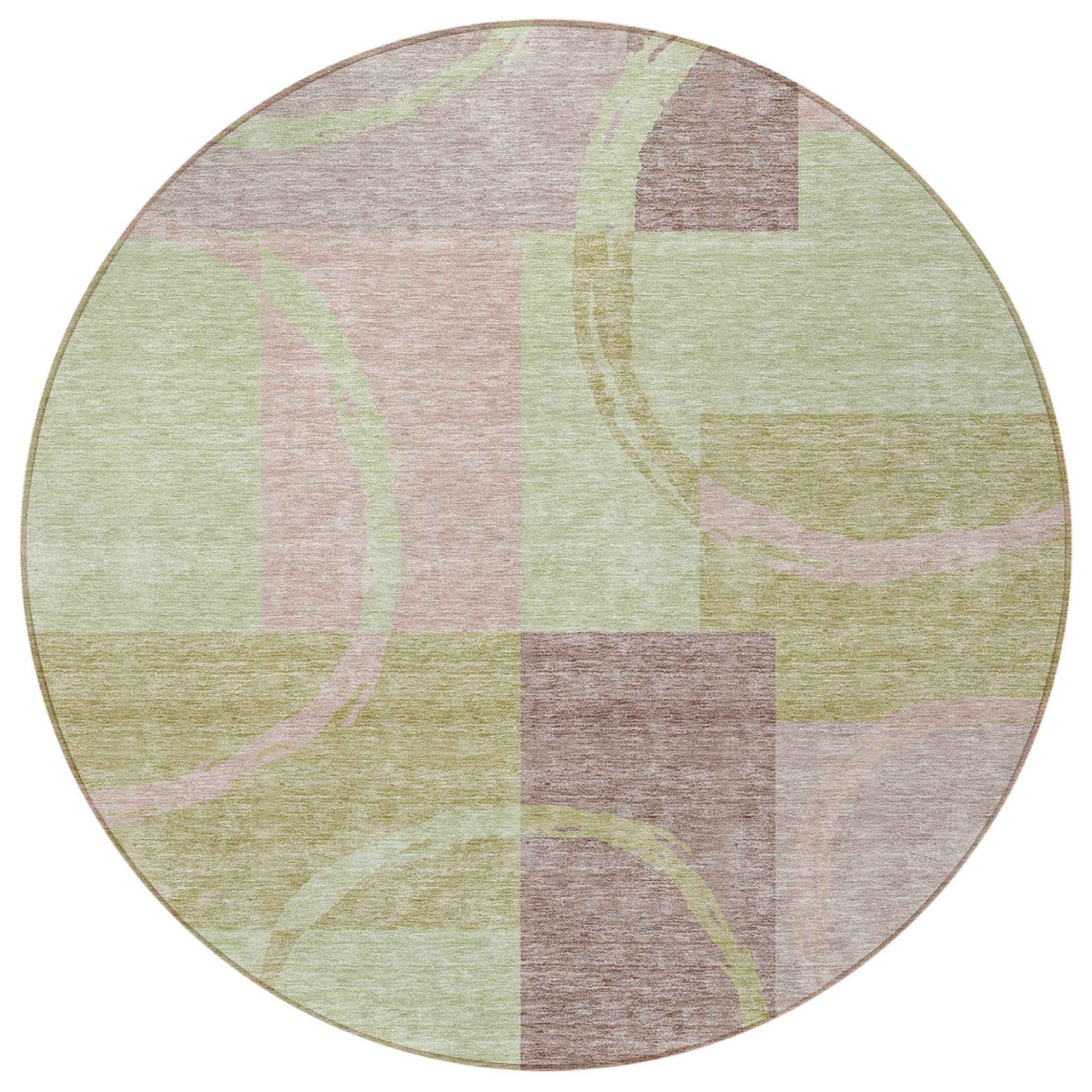 8' Blush And Mint Green Round Abstract Washable Indoor Outdoor Area Rug