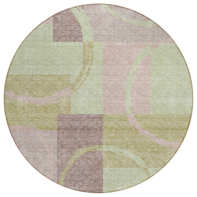 8' Blush And Mint Green Round Abstract Washable Indoor Outdoor Area Rug