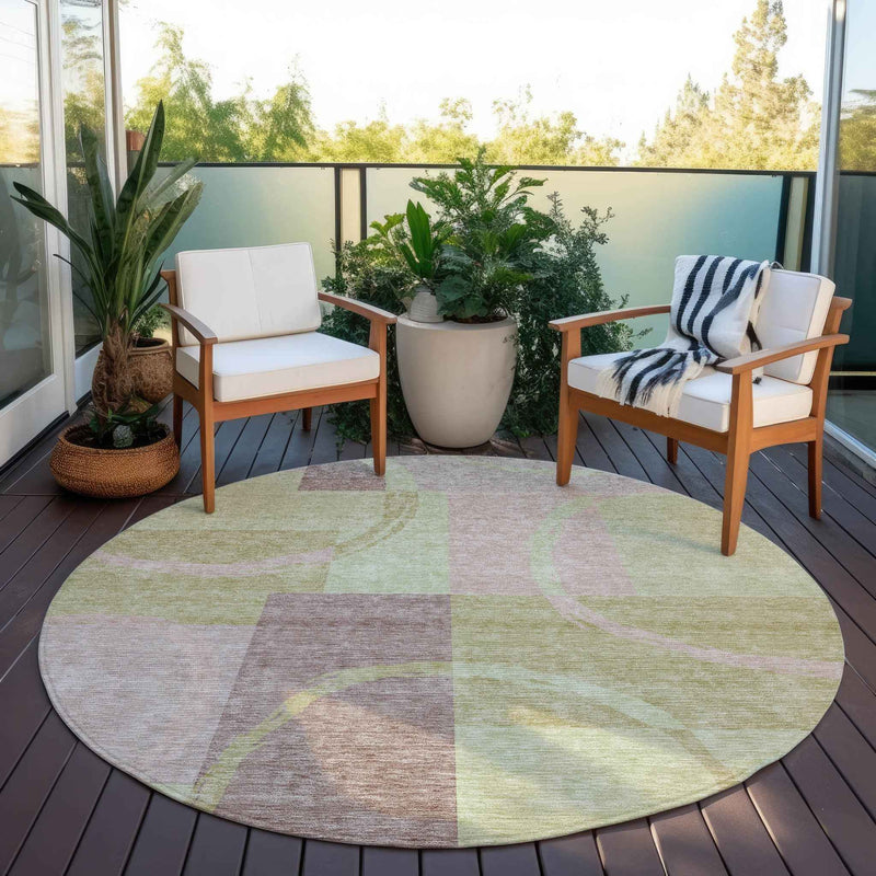 8' Blush And Mint Green Round Abstract Washable Indoor Outdoor Area Rug