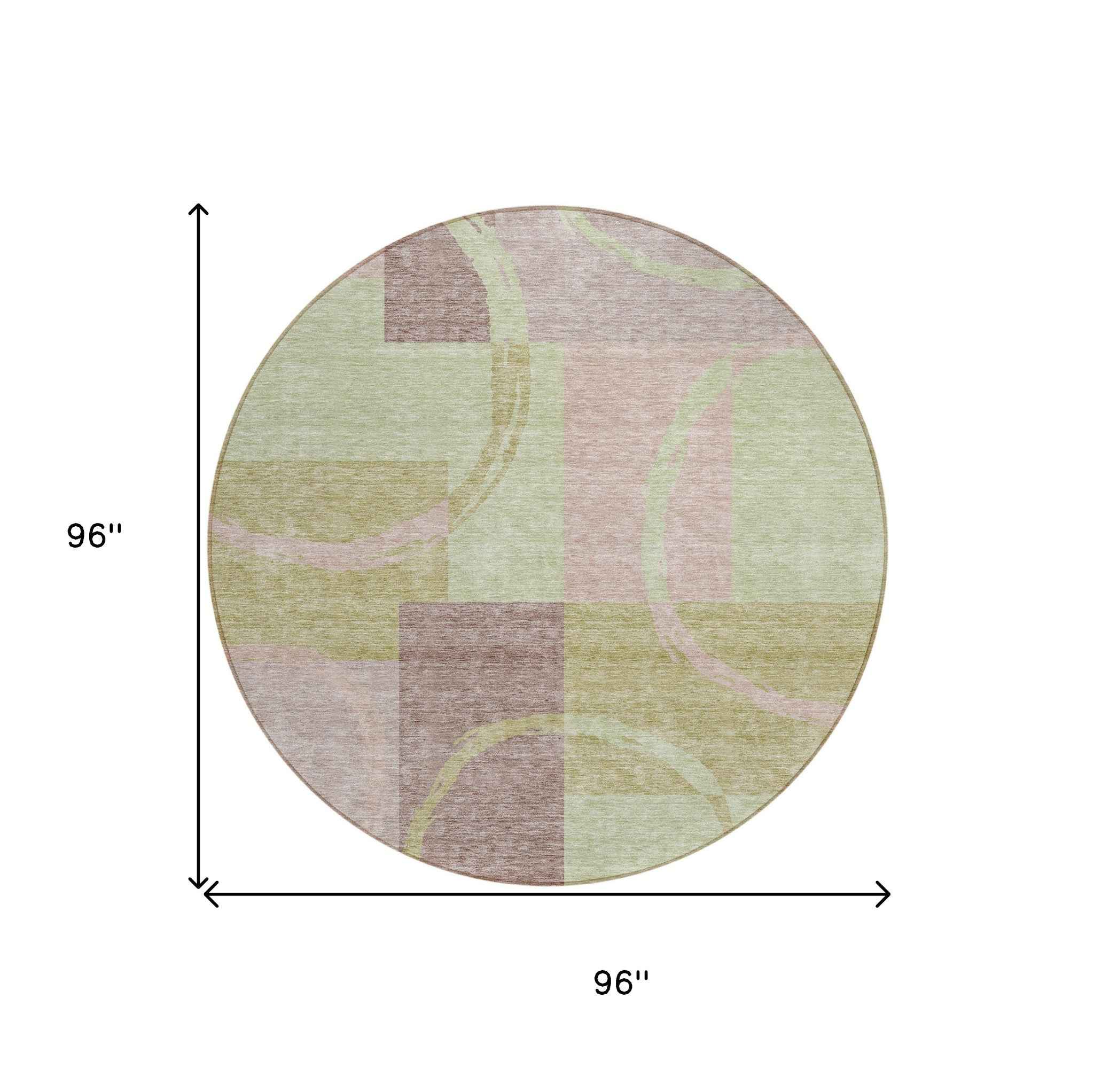 8' Blush And Mint Green Round Abstract Washable Indoor Outdoor Area Rug