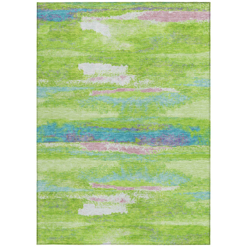 9' X 12' Lime Green And Sky Blue Abstract Washable Indoor Outdoor Area Rug