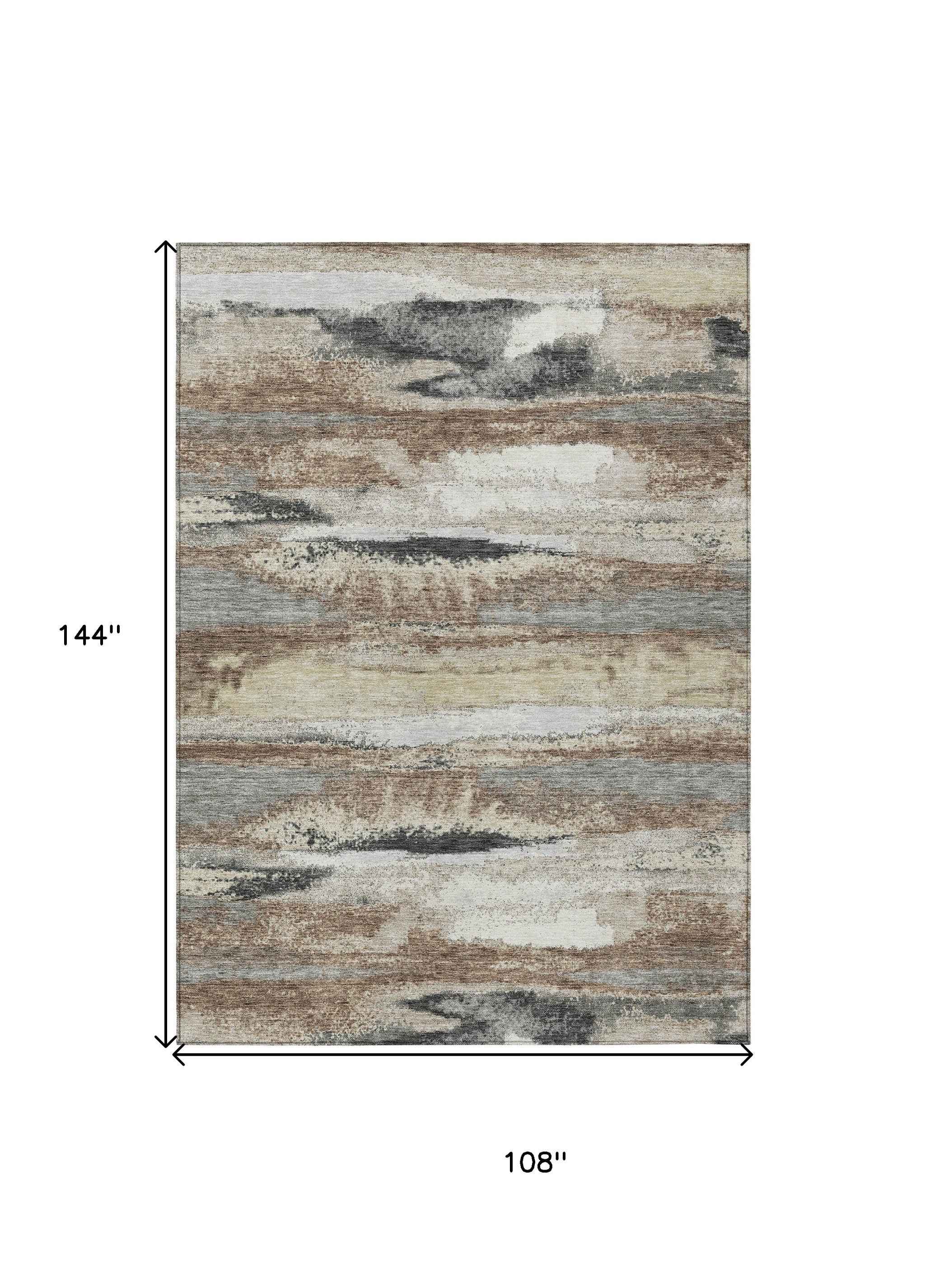 9' X 12' Taupe Beige And Ivory Abstract Washable Indoor Outdoor Area Rug