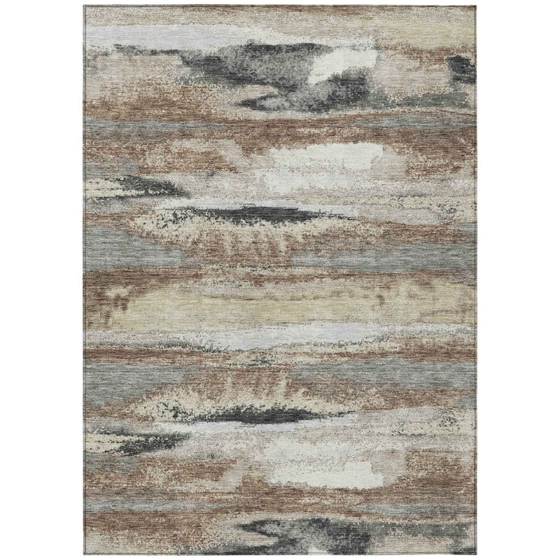 9' X 12' Taupe Beige And Ivory Abstract Washable Indoor Outdoor Area Rug