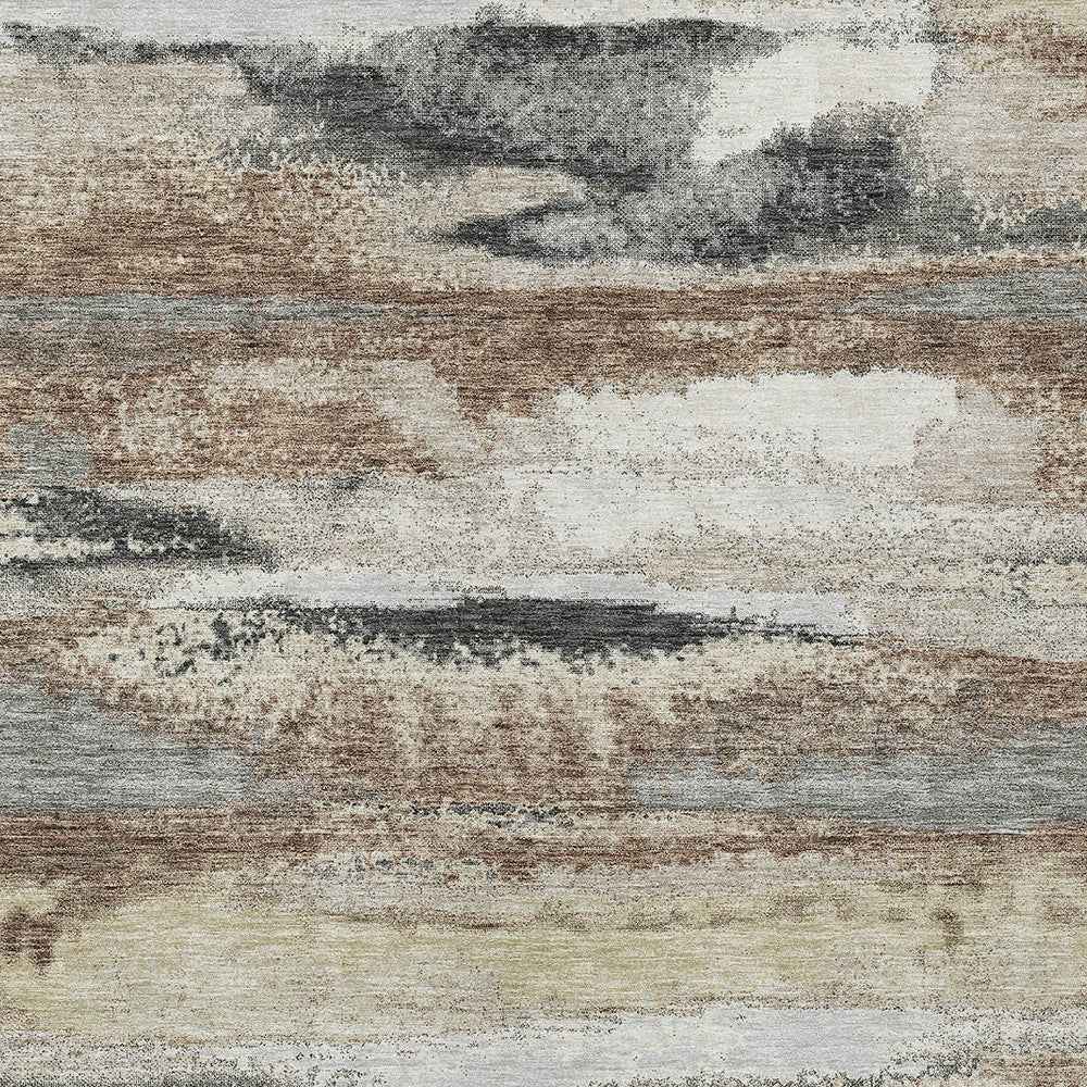 9' X 12' Taupe Beige And Ivory Abstract Washable Indoor Outdoor Area Rug
