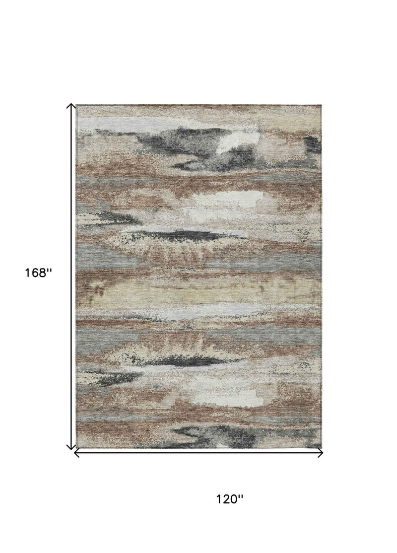 10' X 14' Taupe Beige And Ivory Abstract Washable Indoor Outdoor Area Rug