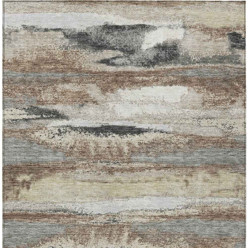 3' X 5' Taupe Beige And Ivory Abstract Washable Indoor Outdoor Area Rug