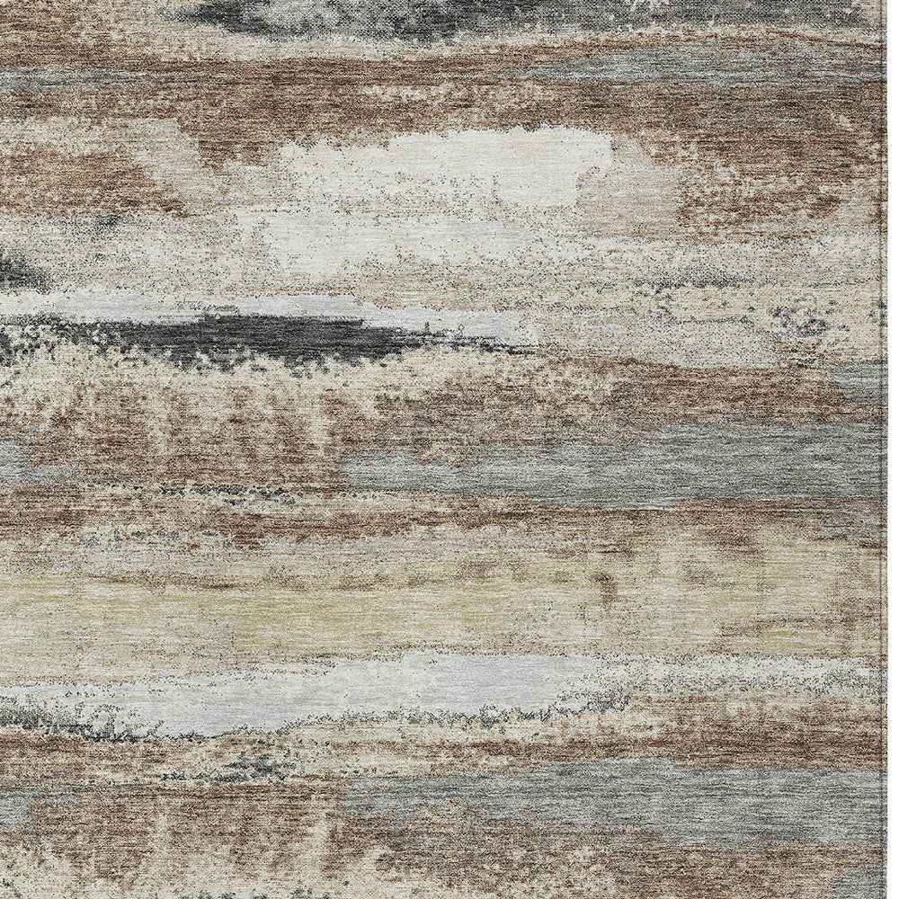 3' X 5' Taupe Beige And Ivory Abstract Washable Indoor Outdoor Area Rug