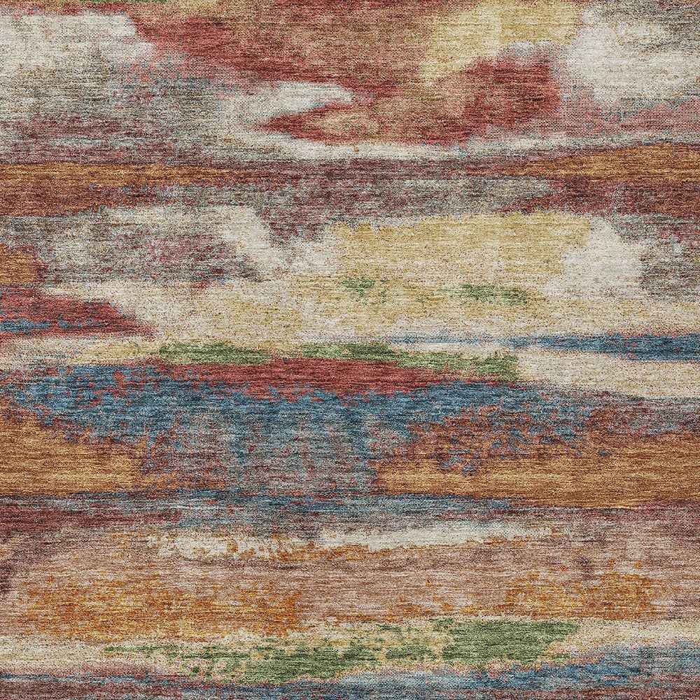 3' X 5' Orange Green And Gold Abstract Washable Indoor Outdoor Area Rug