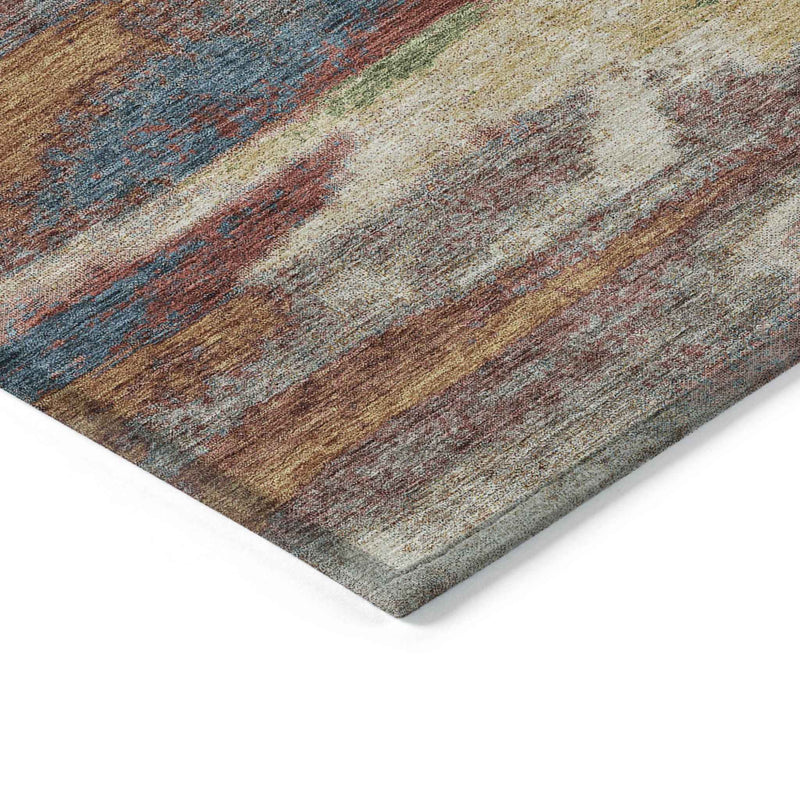 3' X 5' Orange Green And Gold Abstract Washable Indoor Outdoor Area Rug