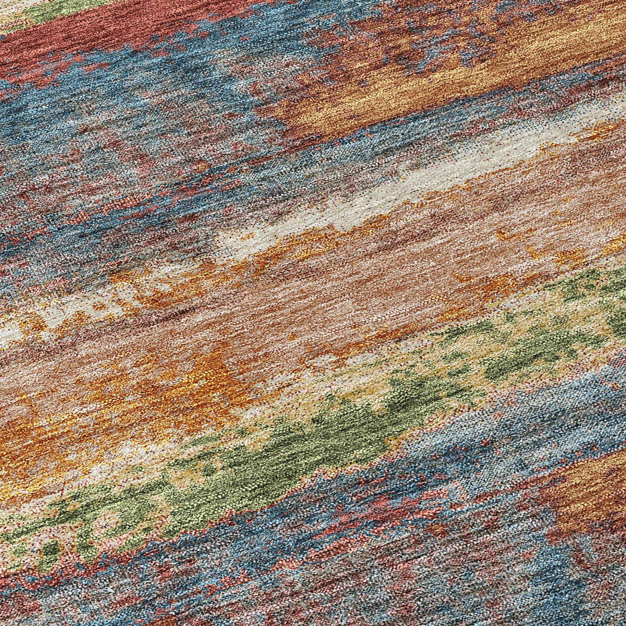 3' X 5' Orange Green And Gold Abstract Washable Indoor Outdoor Area Rug