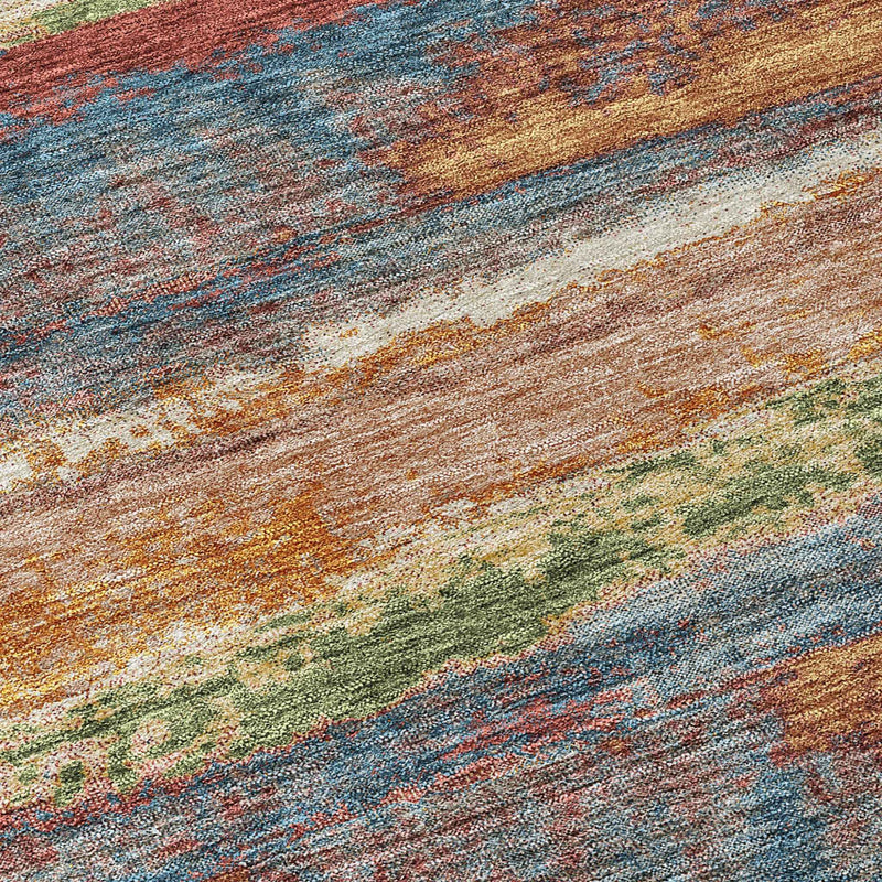 3' X 5' Orange Green And Gold Abstract Washable Indoor Outdoor Area Rug