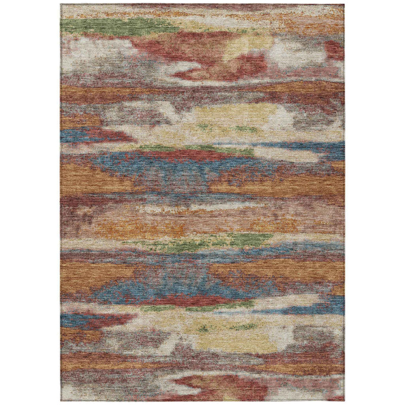 3' X 5' Orange Green And Gold Abstract Washable Indoor Outdoor Area Rug