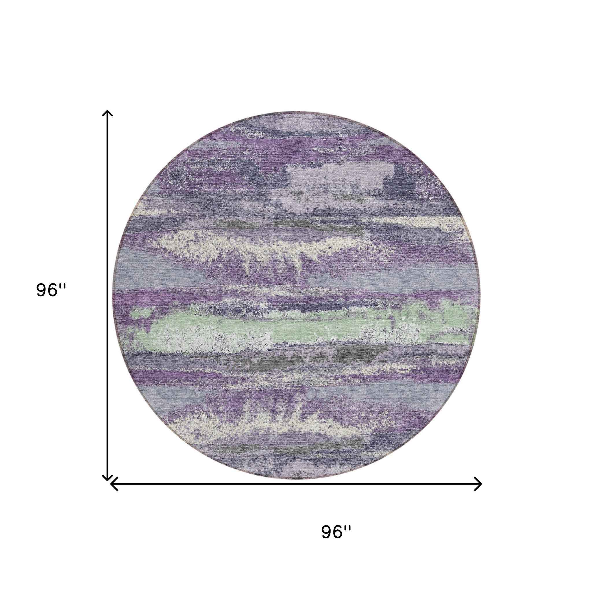 8' Purple And Lavender Round Abstract Washable Indoor Outdoor Area Rug