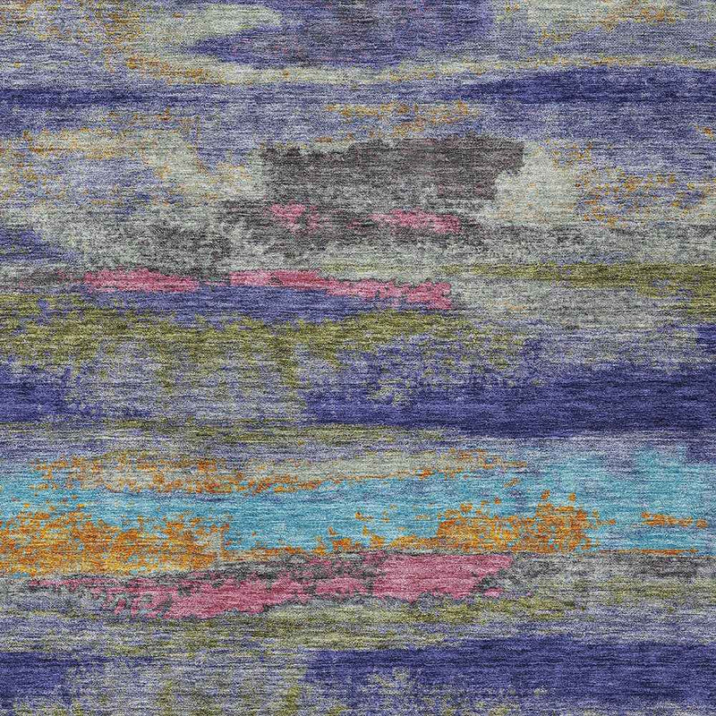 9' X 12' Lavender Pink And Blue Abstract Washable Indoor Outdoor Area Rug