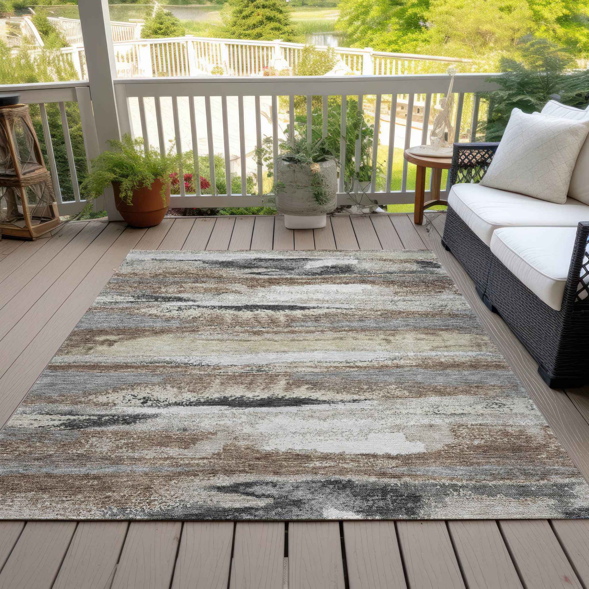 8' X 10' Taupe Beige And Ivory Abstract Washable Indoor Outdoor Area Rug