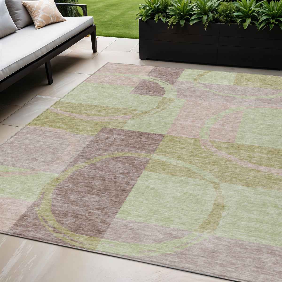 5' X 8' Blush And Mint Green Abstract Washable Indoor Outdoor Area Rug