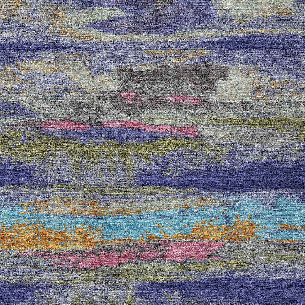 8' X 10' Lavender Pink And Blue Abstract Washable Indoor Outdoor Area Rug