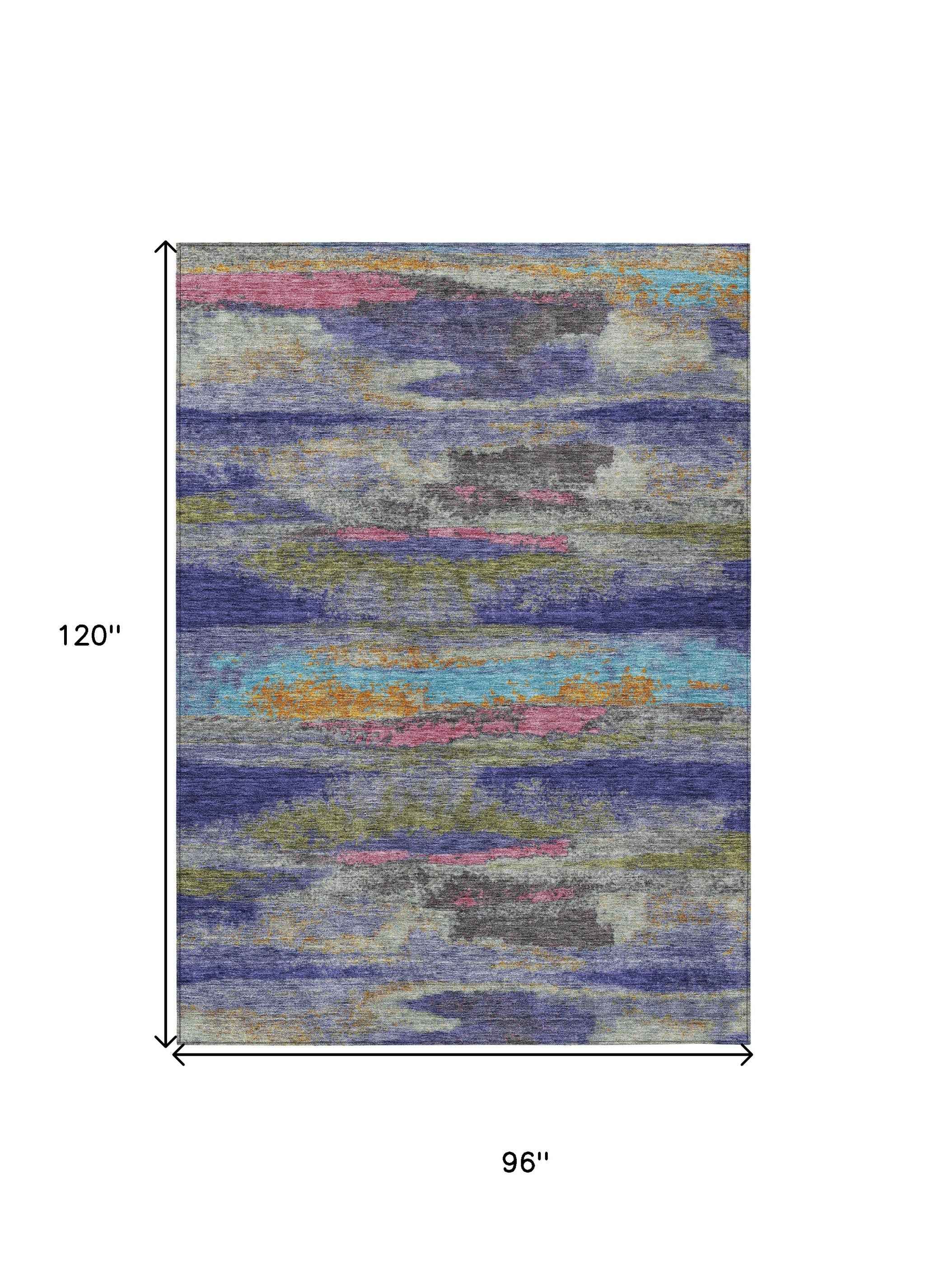 8' X 10' Lavender Pink And Blue Abstract Washable Indoor Outdoor Area Rug