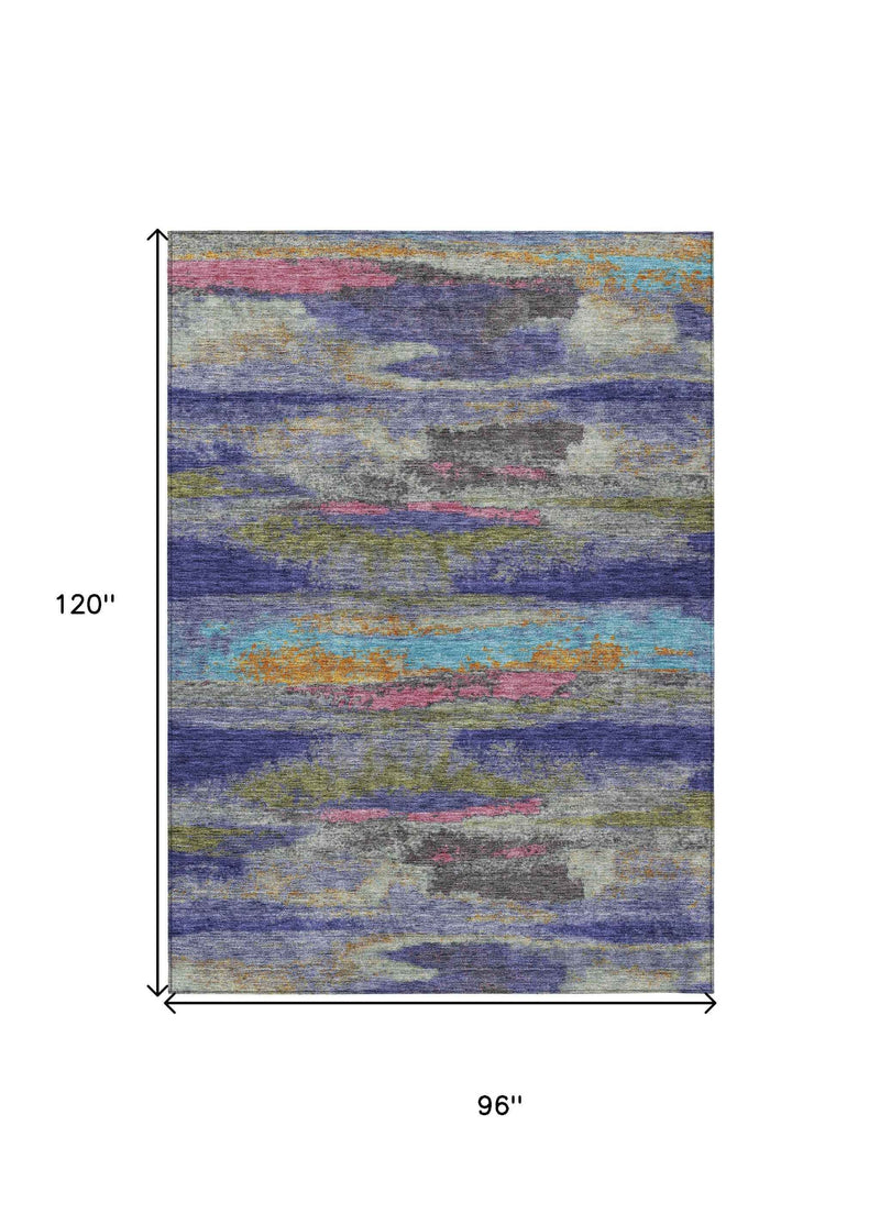 8' X 10' Lavender Pink And Blue Abstract Washable Indoor Outdoor Area Rug