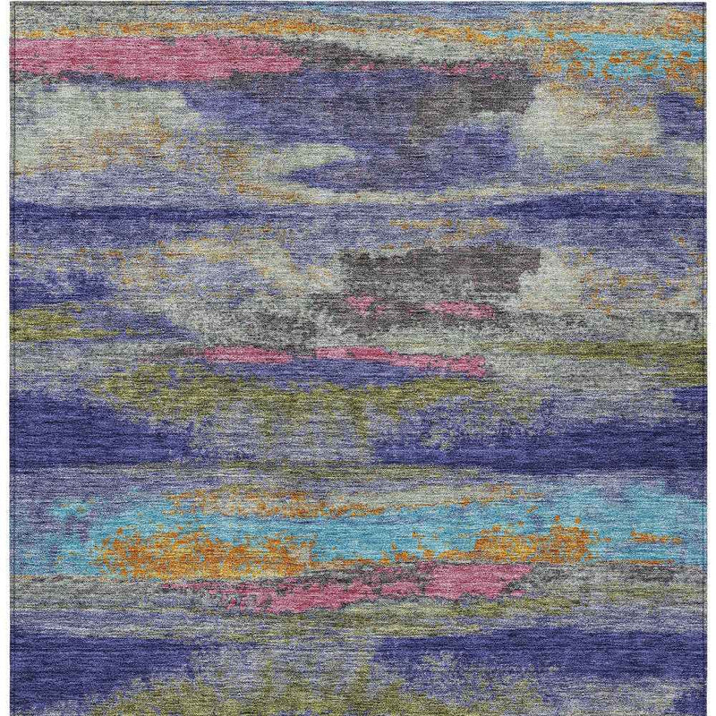 8' X 10' Lavender Pink And Blue Abstract Washable Indoor Outdoor Area Rug