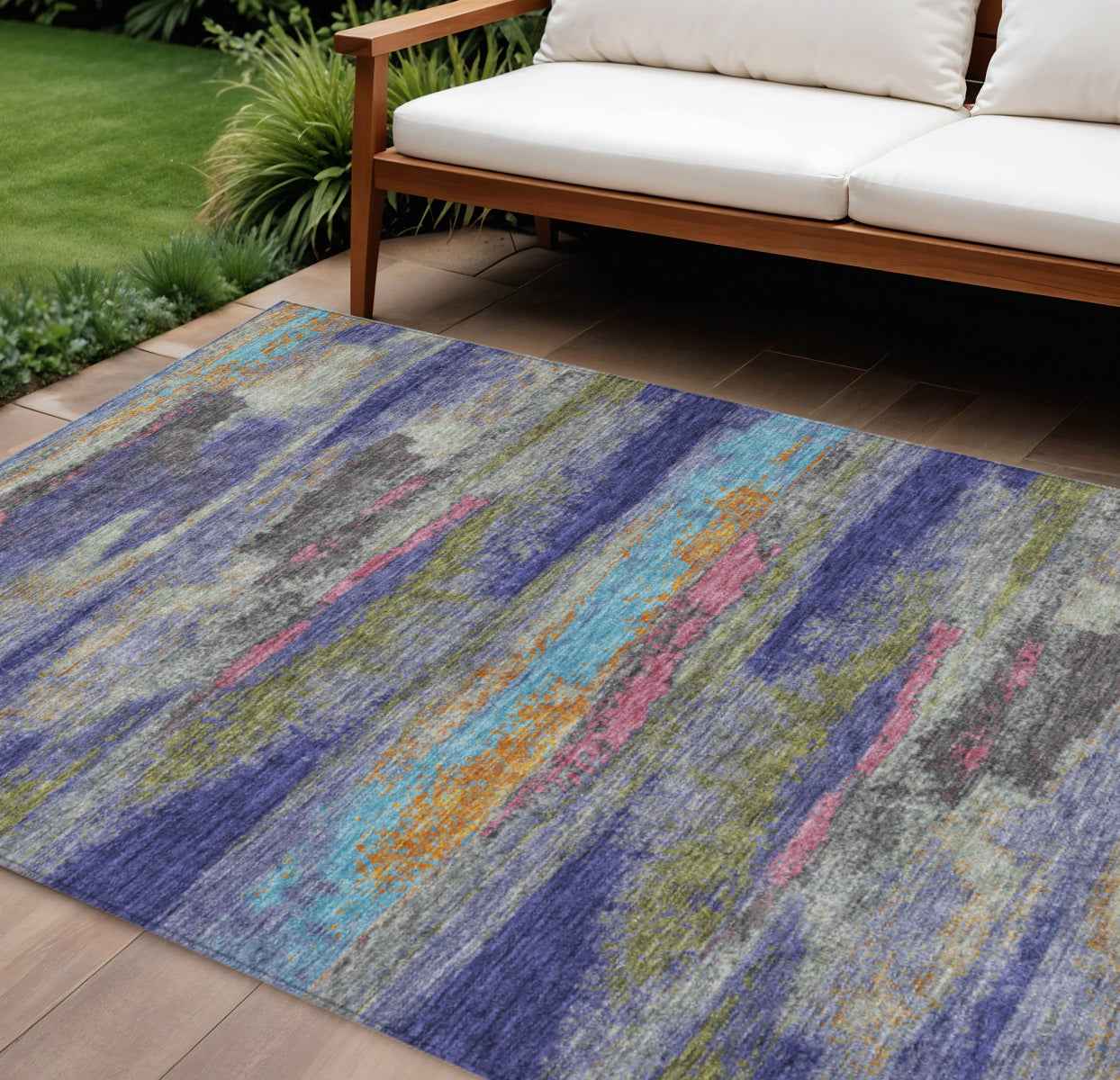8' X 10' Lavender Pink And Blue Abstract Washable Indoor Outdoor Area Rug