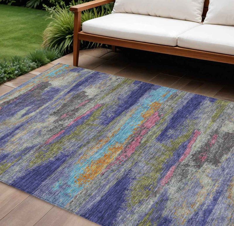 8' X 10' Lavender Pink And Blue Abstract Washable Indoor Outdoor Area Rug
