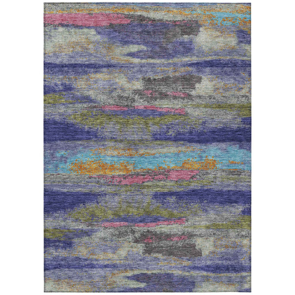 3' X 5' Lavender Pink And Blue Abstract Washable Indoor Outdoor Area Rug