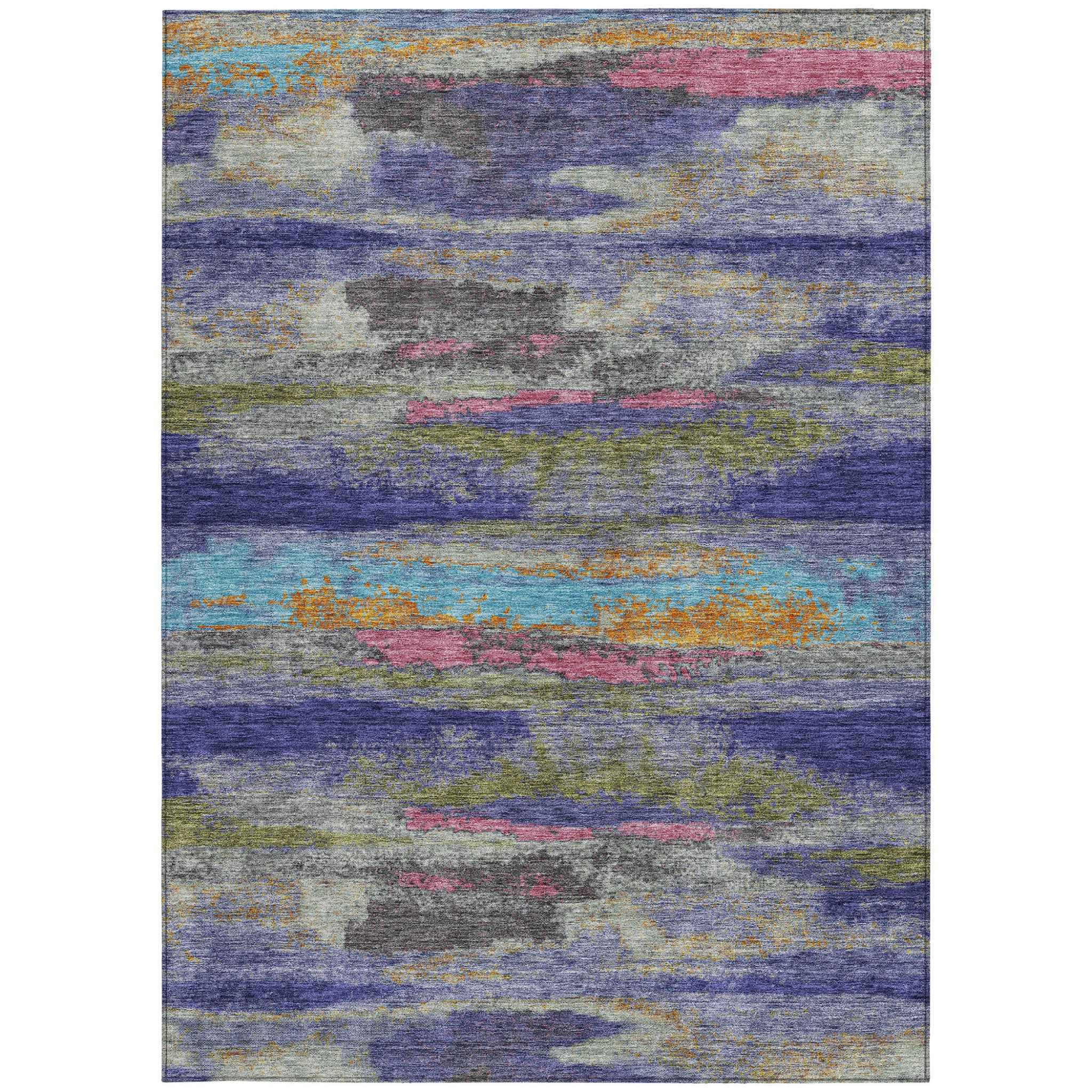 3' X 5' Lavender Pink And Blue Abstract Washable Indoor Outdoor Area Rug