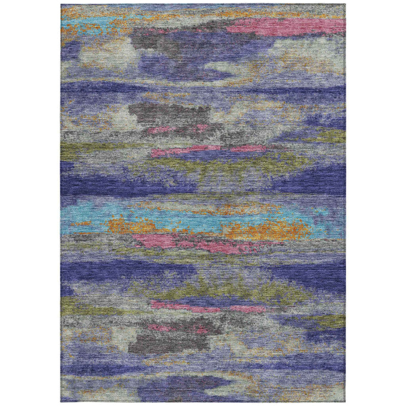 3' X 5' Lavender Pink And Blue Abstract Washable Indoor Outdoor Area Rug