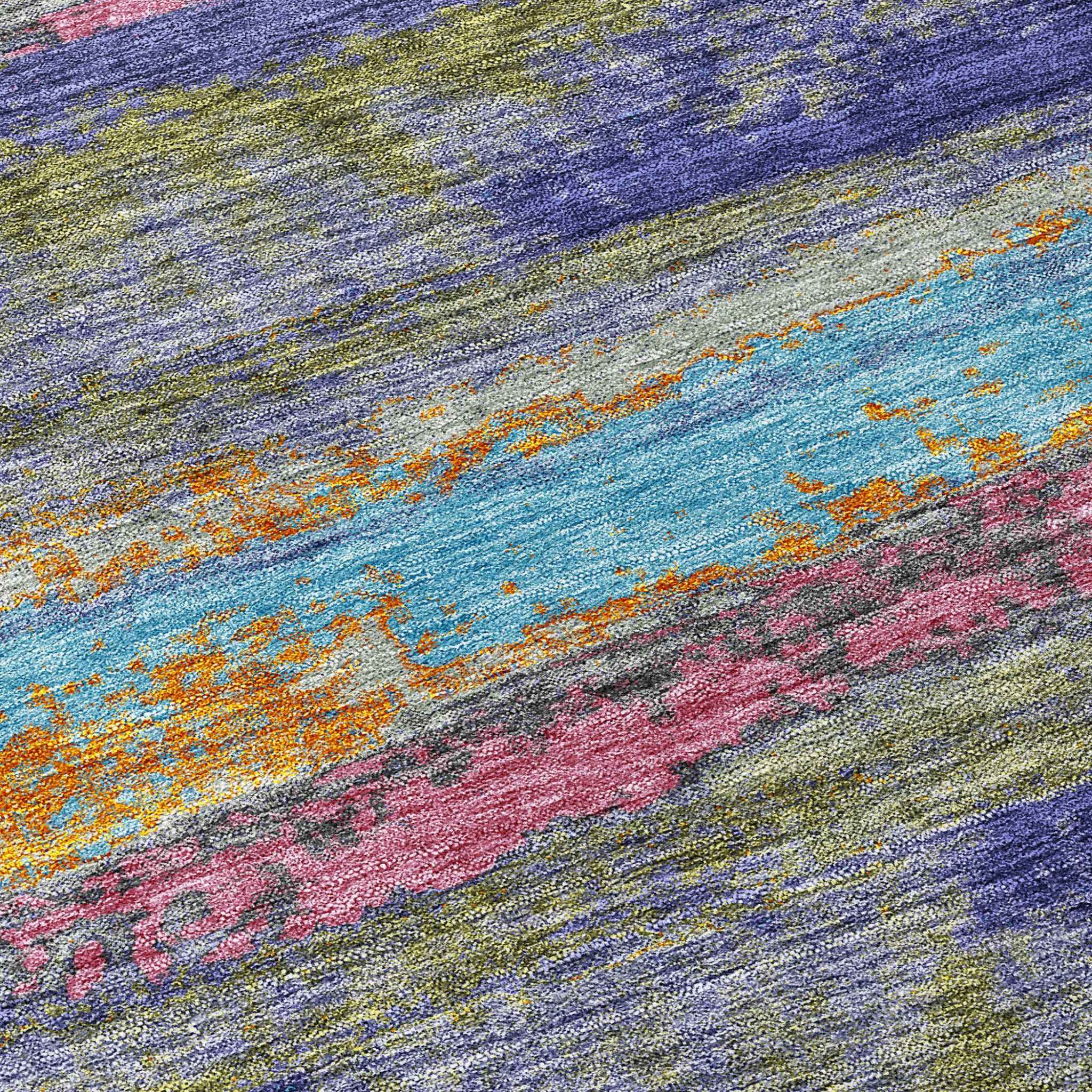 3' X 5' Lavender Pink And Blue Abstract Washable Indoor Outdoor Area Rug