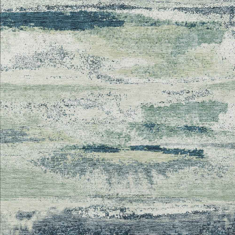 5' X 8' Mint Green Ivory And Denim Blue Abstract Washable Indoor Outdoor Area Rug