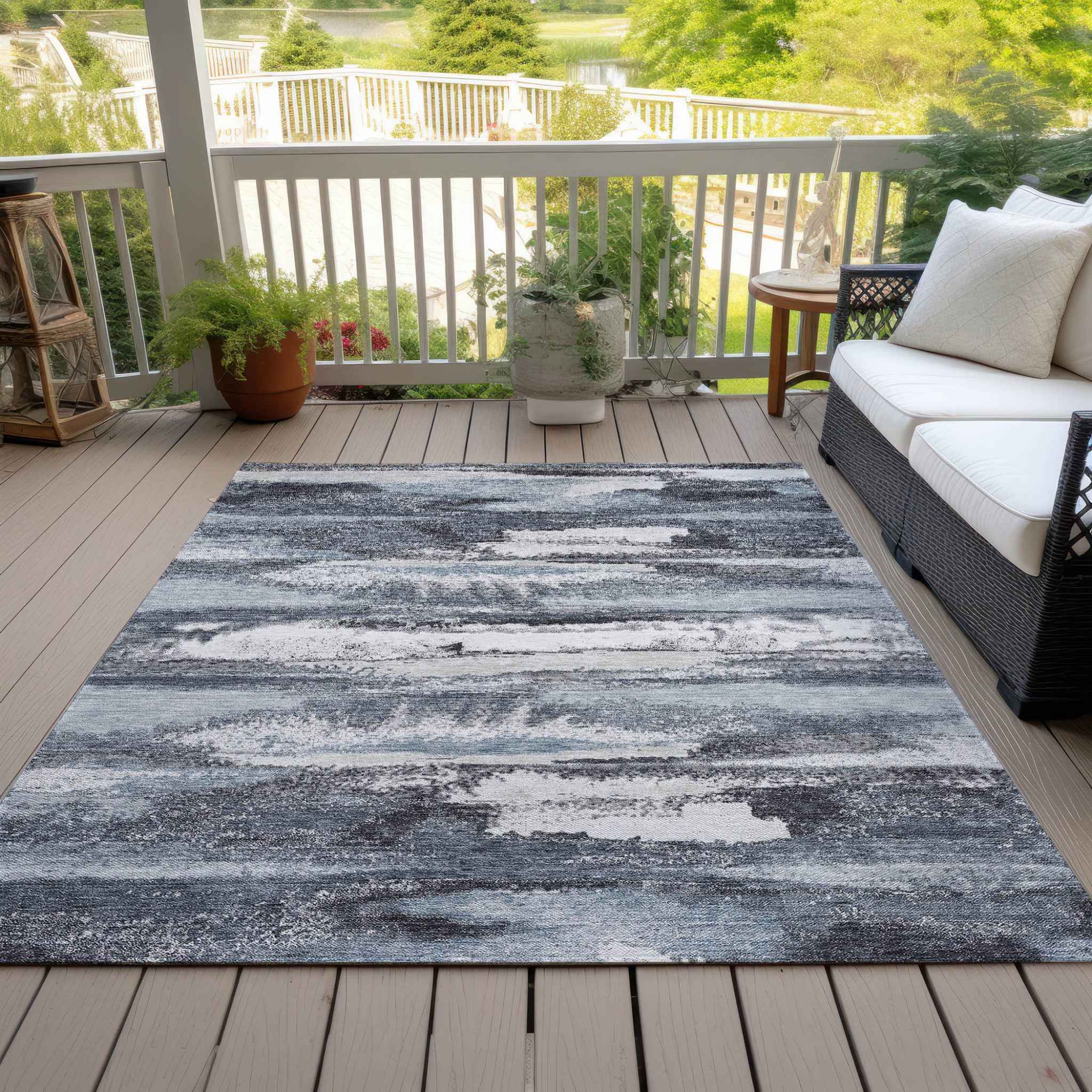 9' X 12' Gray And Silver Abstract Washable Indoor Outdoor Area Rug